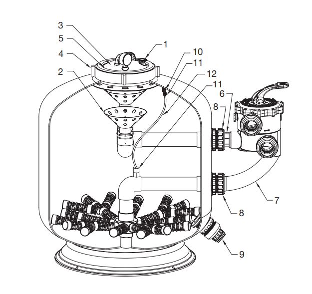 Deksel filter Micron Waterco/ Oud PPG Deluxe 8" (3)