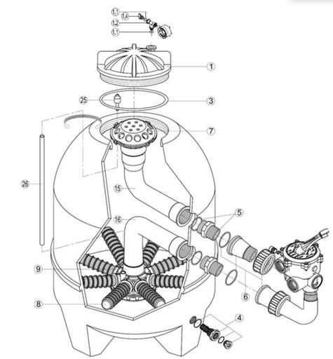 [RRFI0001.02R] Couvercle transparent Filtre BALEAR + Purge + Joint Torique (1+1.2+3) - Kripsol